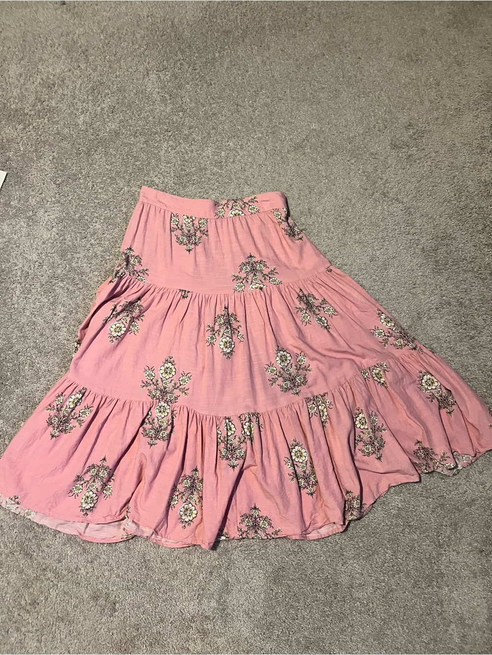 LC Lauren Conrad Pink Floral Tiered Maxi Skirt with Cream Accents